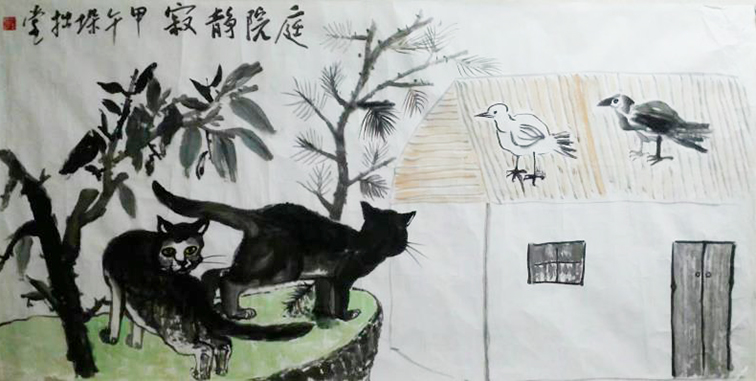 牟晓平作品19《庭院静寂》 规格：68Ⅹ136cm 创作时间：甲午（2014年）